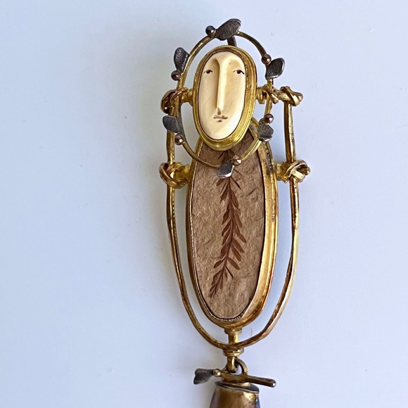 Carolyn Morris Bach Brooch Pendant 18K, 22K, Sterling and Agate - Picture 9 of 15